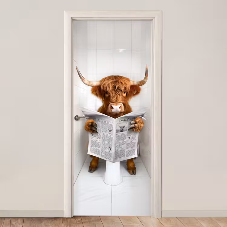 Deursticker - Schotse Hooglander - Krant - WC - Dier — 1