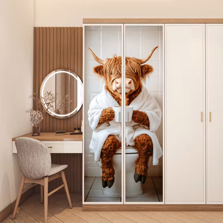 Deursticker - Schotse Hooglander - WC - Badjas - Modern - Dieren — 5