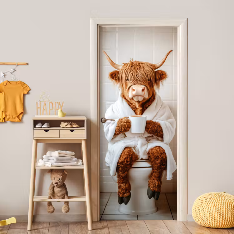 Deursticker - Schotse Hooglander - WC - Badjas - Modern - Dieren — 6