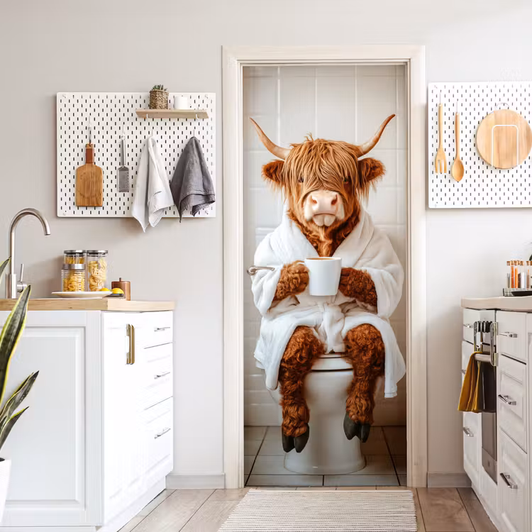 Deursticker - Schotse Hooglander - WC - Badjas - Modern - Dieren — 7