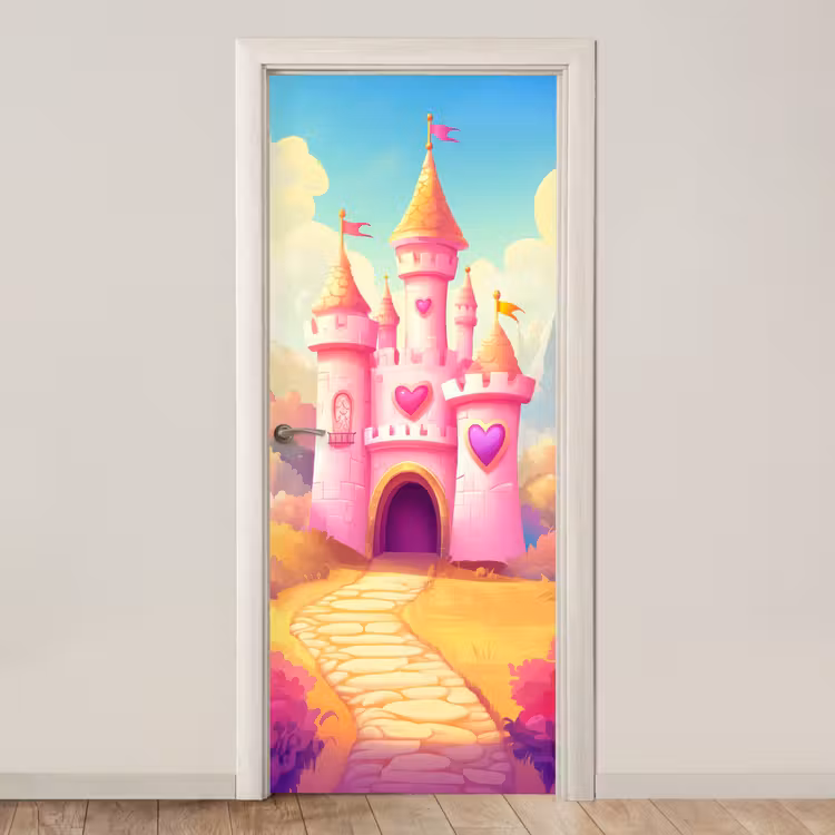 Deursticker - Kasteel - Roze - Pad - Sprookje - Fantasie — 1