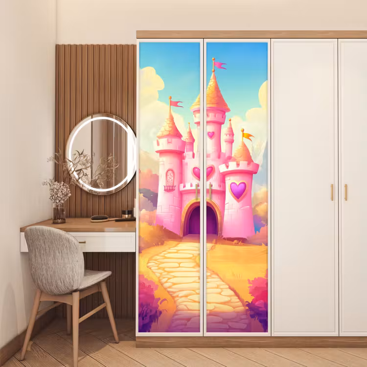 Deursticker - Kasteel - Roze - Pad - Sprookje - Fantasie — 5