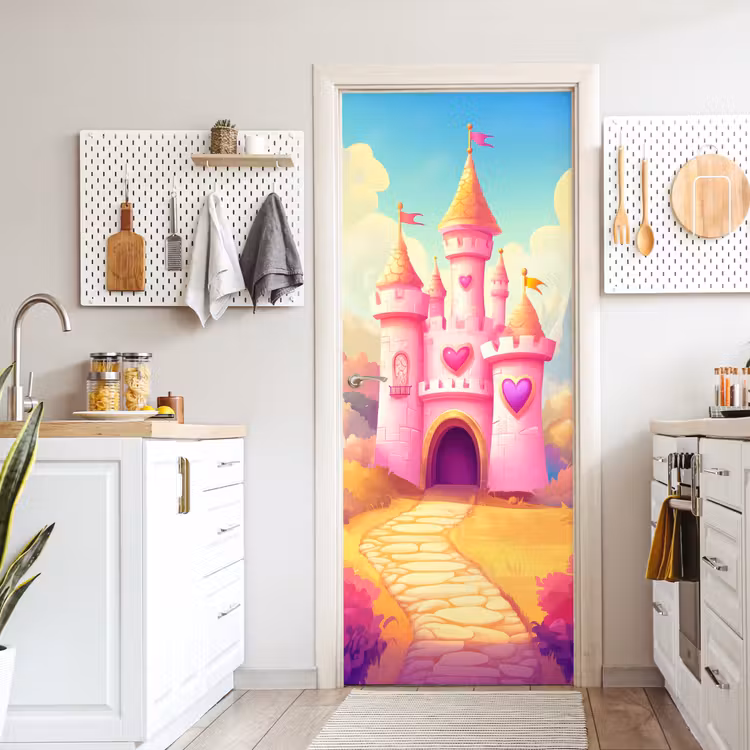 Deursticker - Kasteel - Roze - Pad - Sprookje - Fantasie — 7