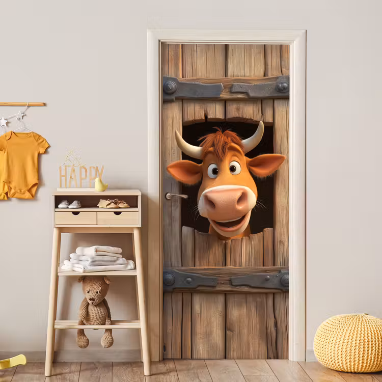 Deursticker - Koe - Bruin - Boerderij - Schuur - Raam — 6