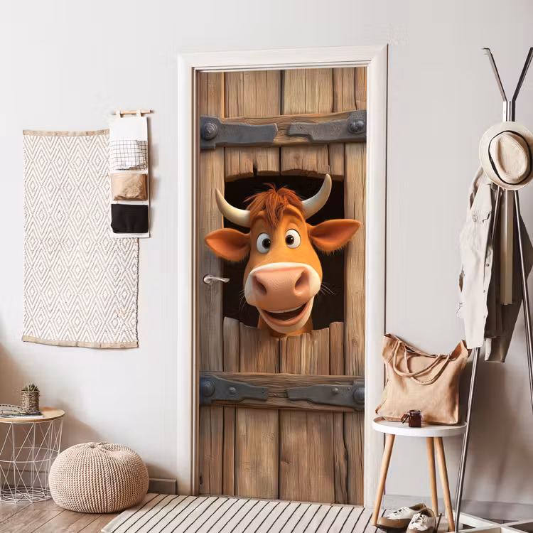 Deursticker - Koe - Bruin - Boerderij - Schuur - Raam — 8