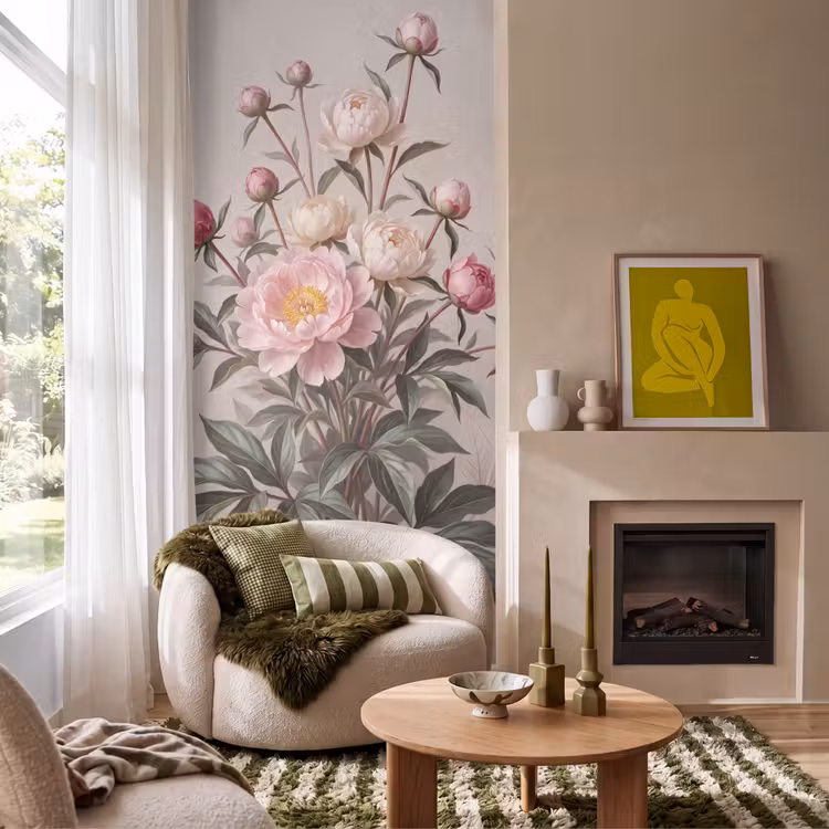 Behang - Pioenrozen - Boeket - Roze — 1