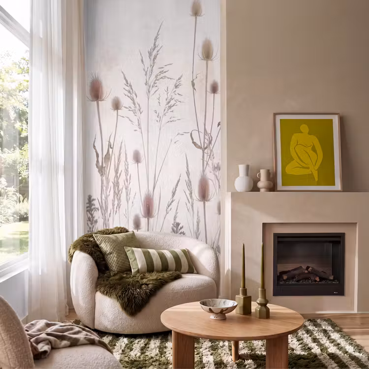 Behang - Weidebloemen - Design - Sepia — 1
