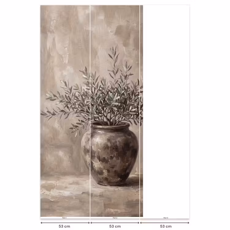 Behang - Olijfplant - Aardenpot - Abstract - Beige — 6