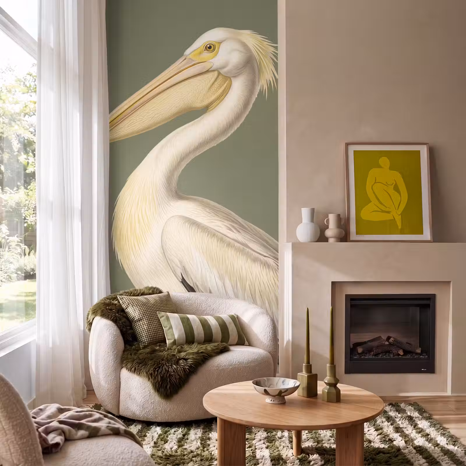 Behang - Pelikaan - Wit - Vogel - Klassiek - Natuur — 1