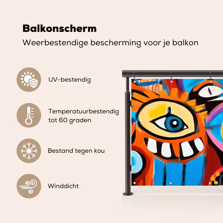 Balkonscherm - Abstract - Gezicht - Kleurrijk — 3