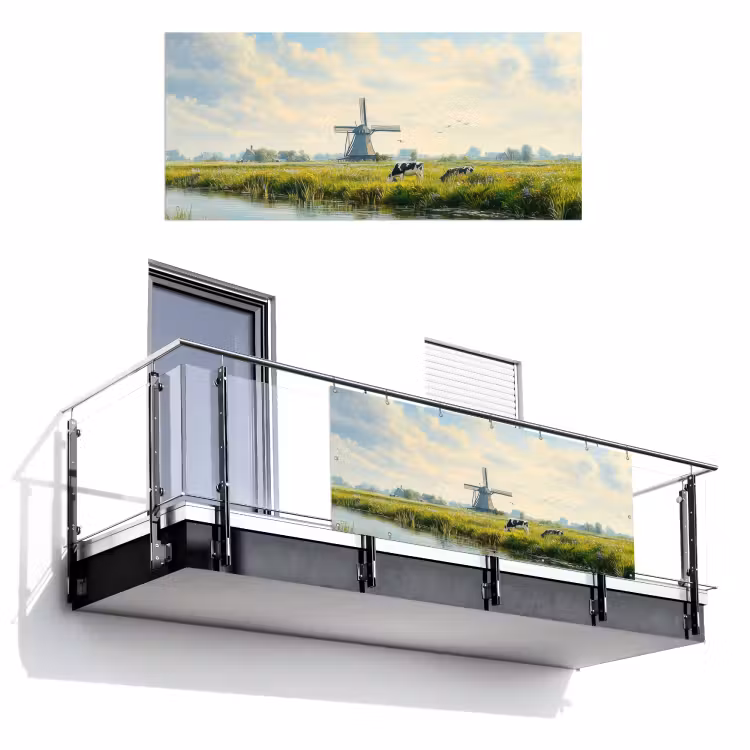 Balkonscherm - Koeien - Windmolen - Weide - Blauw — 1