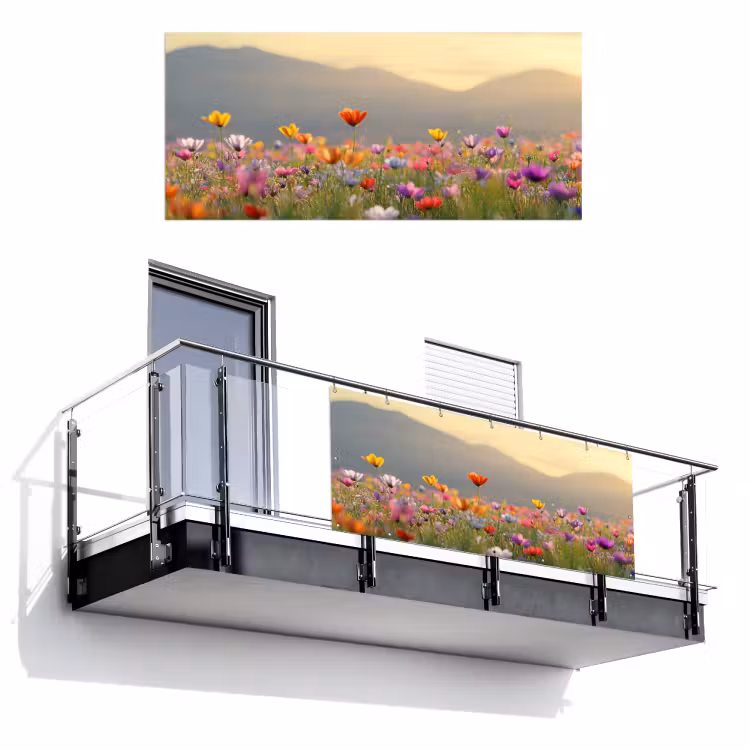 Balkonscherm - Bloemenveld - Bergen - Zonlicht - Bloemen — 1