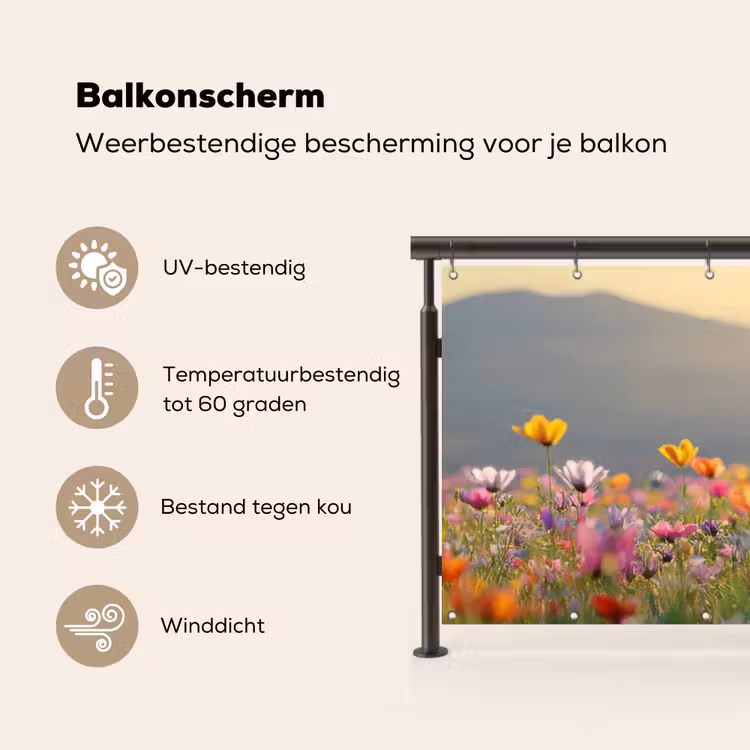 Balkonscherm - Bloemenveld - Bergen - Zonlicht - Bloemen — 3