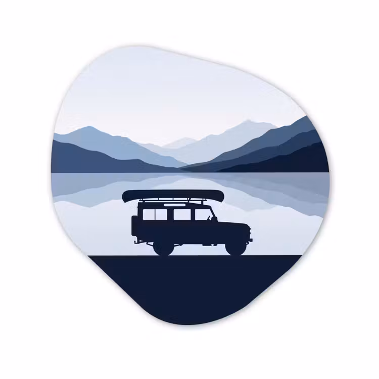 Organisch schilderij - Forex - Auto - Meer - Bergen - Blauw — 1