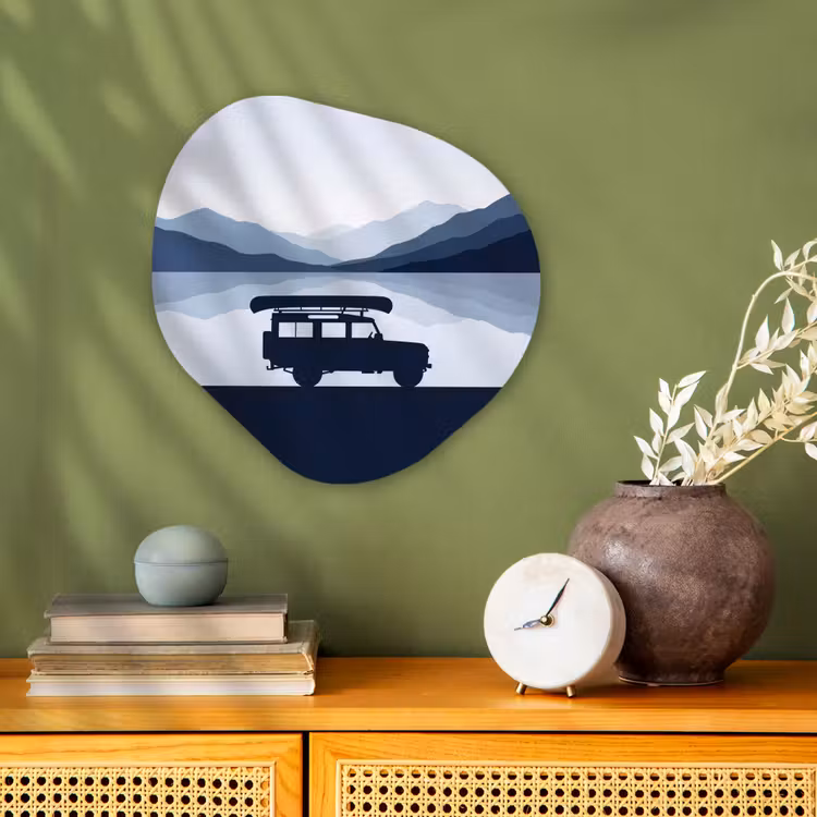 Organisch schilderij - Forex - Auto - Meer - Bergen - Blauw — 2