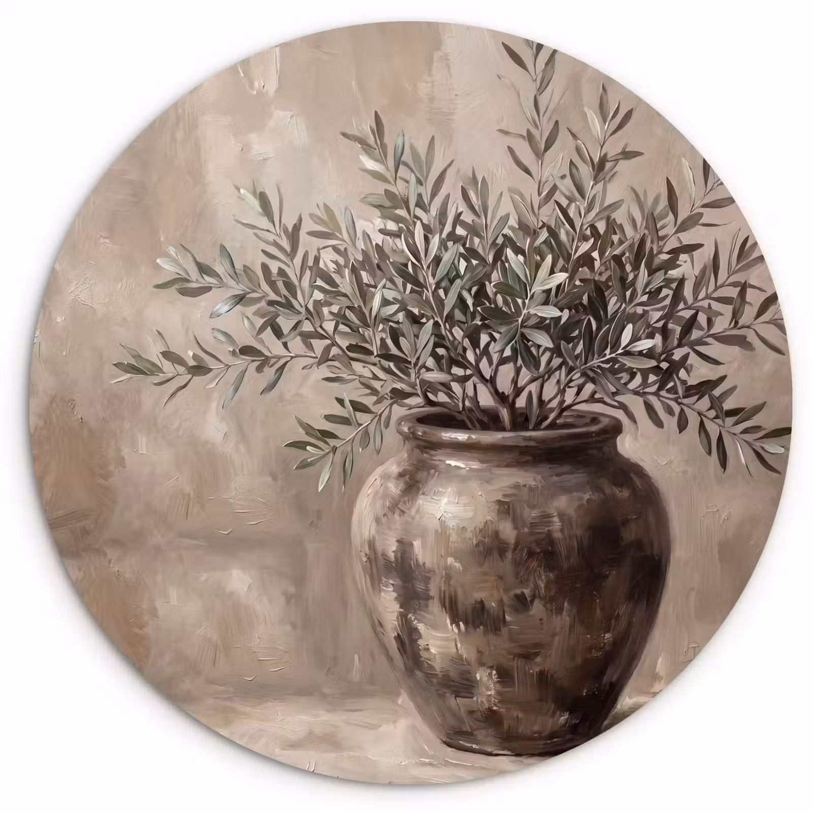 Muurcirkel - Olijfplant - Aardenpot - Abstract - Beige — 1