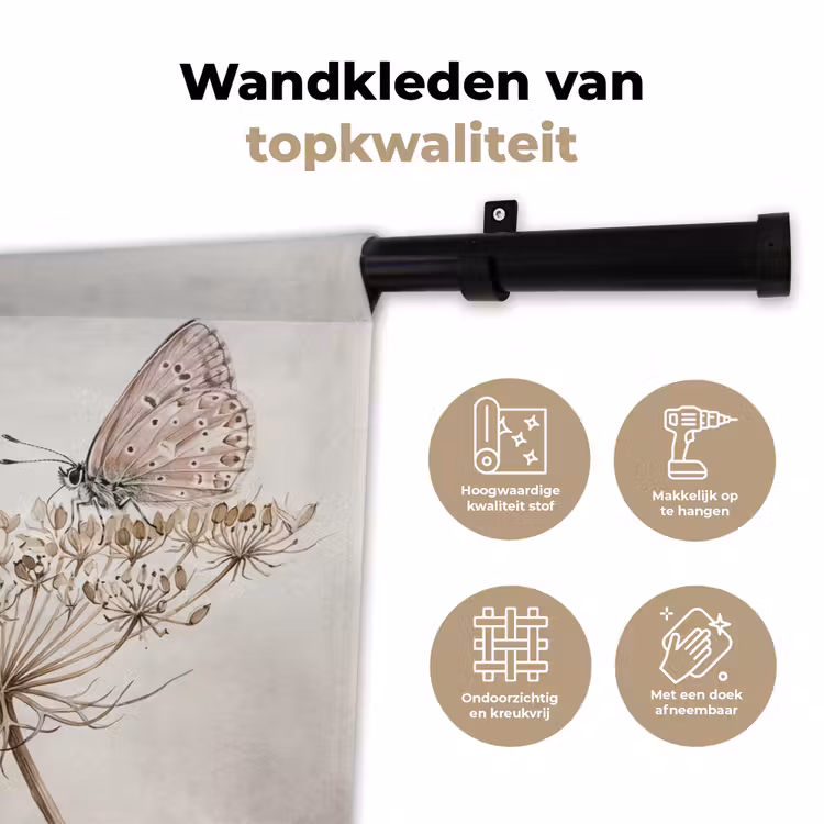 Wandkleed - Vlinder - Bloem -Natuur - Beige — 3