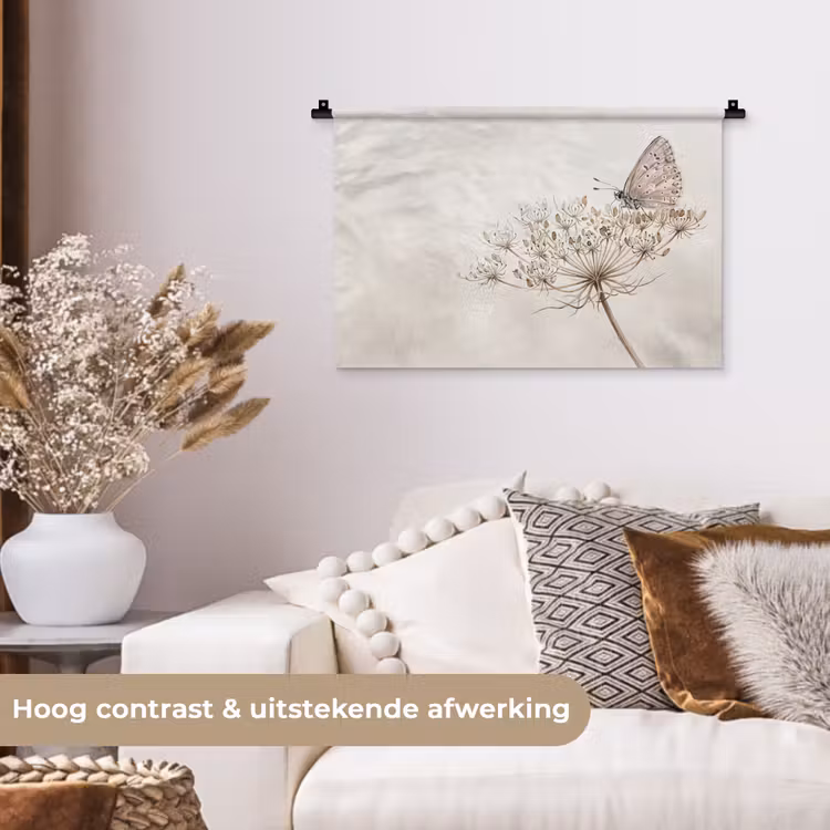 Wandkleed - Vlinder - Bloem -Natuur - Beige — 4