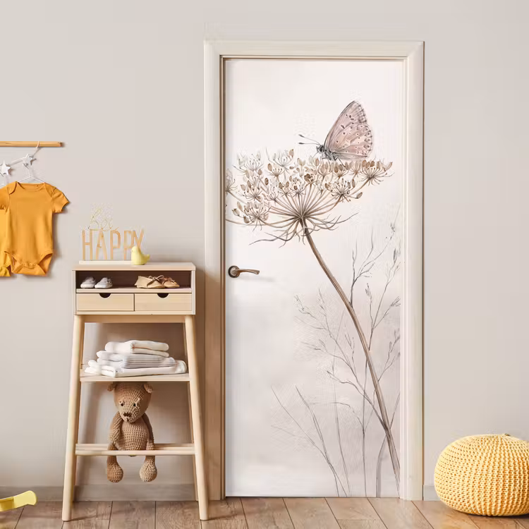 Deursticker - Vlinder - Bloem -Natuur - Beige — 6