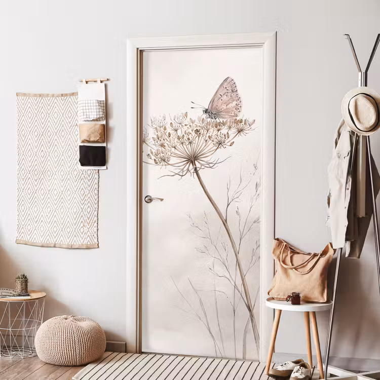 Deursticker - Vlinder - Bloem -Natuur - Beige — 8