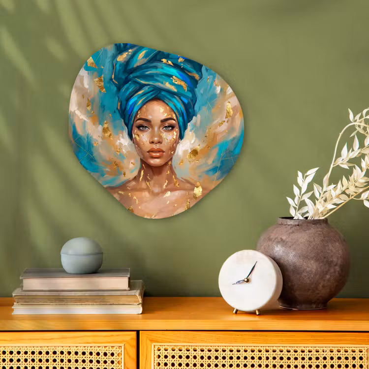 Organisch schilderij - Forex - Portret - Vrouw - Schilderij - Blauw - Goud - Expressief — 2