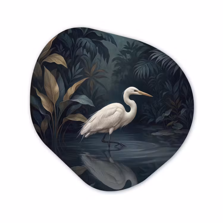 Organisch schilderij - Forex - Reiger - Water - Natuur - Modern - Wit — 1