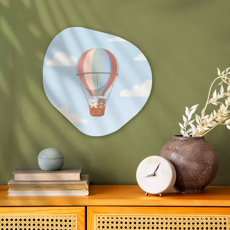 Organisch schilderij - Forex - Luchtballon - Beren - Pastel — 2