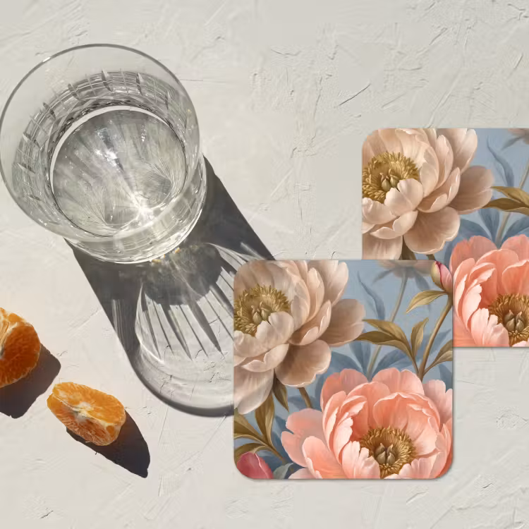 Onderzetter​ - Bloemen - Roze - Beige - Modern - Natuur — 3