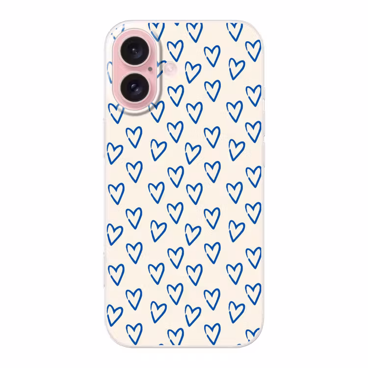 Telefoonhoesje - Hartjes patroon - Blauw - Beige - Liefde — 1
