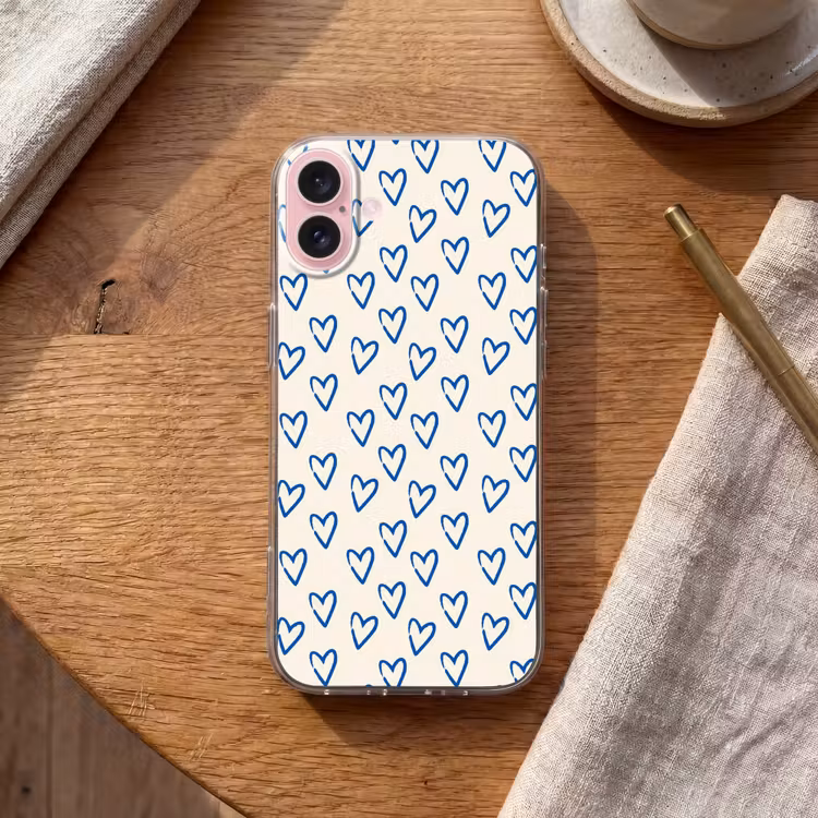Telefoonhoesje - Hartjes patroon - Blauw - Beige - Liefde — 2
