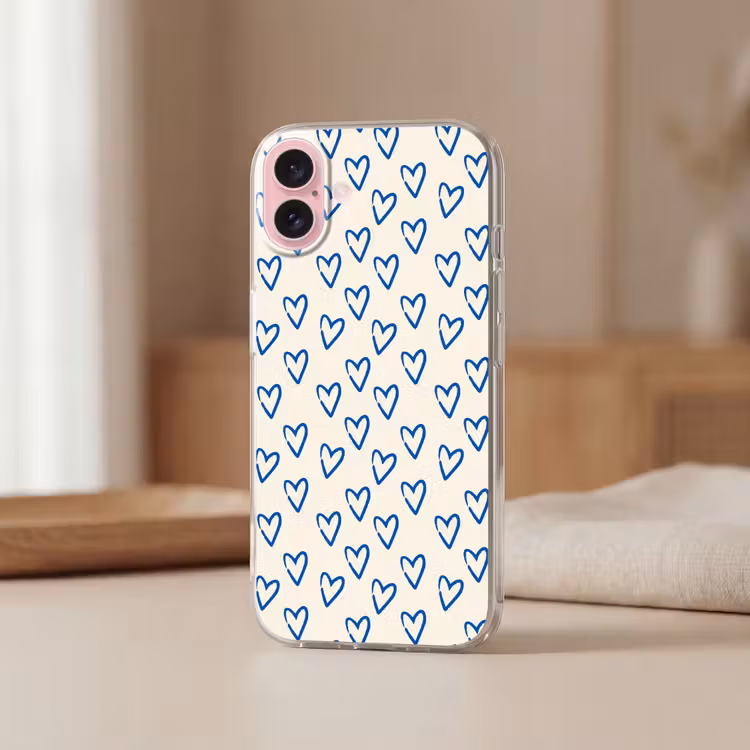 Telefoonhoesje - Hartjes patroon - Blauw - Beige - Liefde — 3