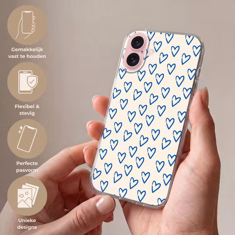 Telefoonhoesje - Hartjes patroon - Blauw - Beige - Liefde — 4