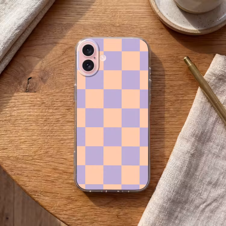 Telefoonhoesje - Schaakbord patroon - Paars - Roze - Blokjes — 2