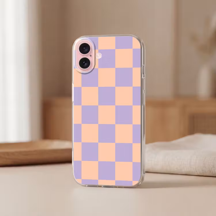 Telefoonhoesje - Schaakbord patroon - Paars - Roze - Blokjes — 3