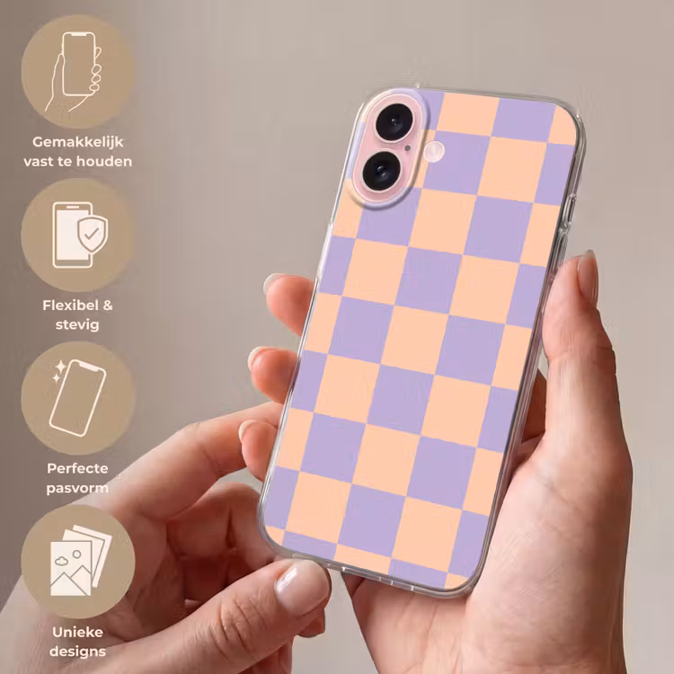 Telefoonhoesje - Schaakbord patroon - Paars - Roze - Blokjes — 4