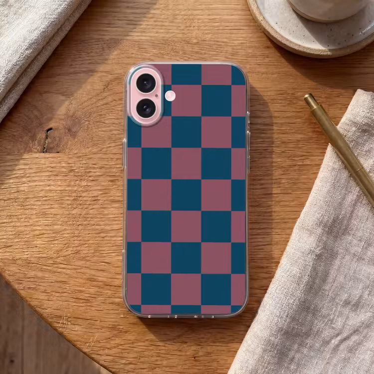 Telefoonhoesje - Schaakbord print - Blauw - Rood - Blokjes — 2