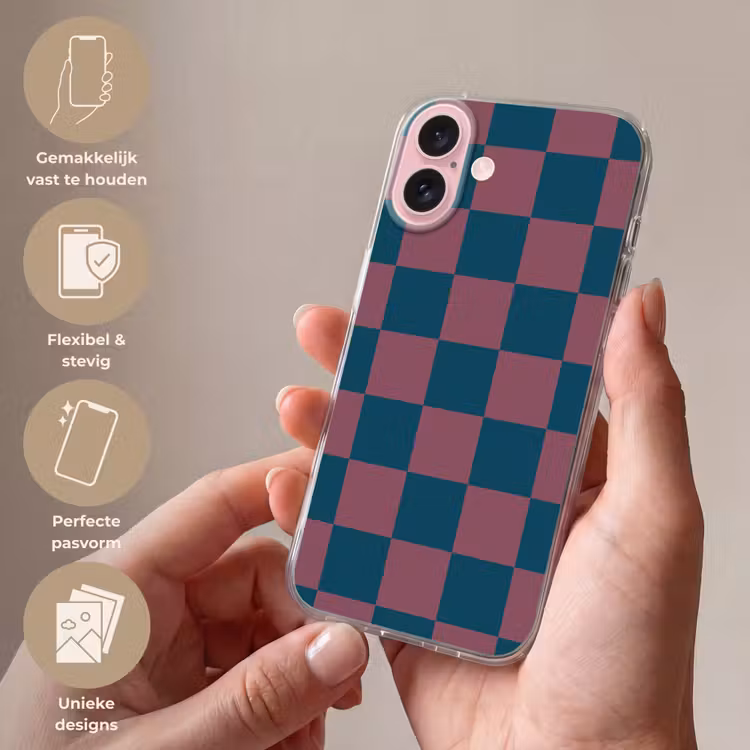 Telefoonhoesje - Schaakbord print - Blauw - Rood - Blokjes — 4