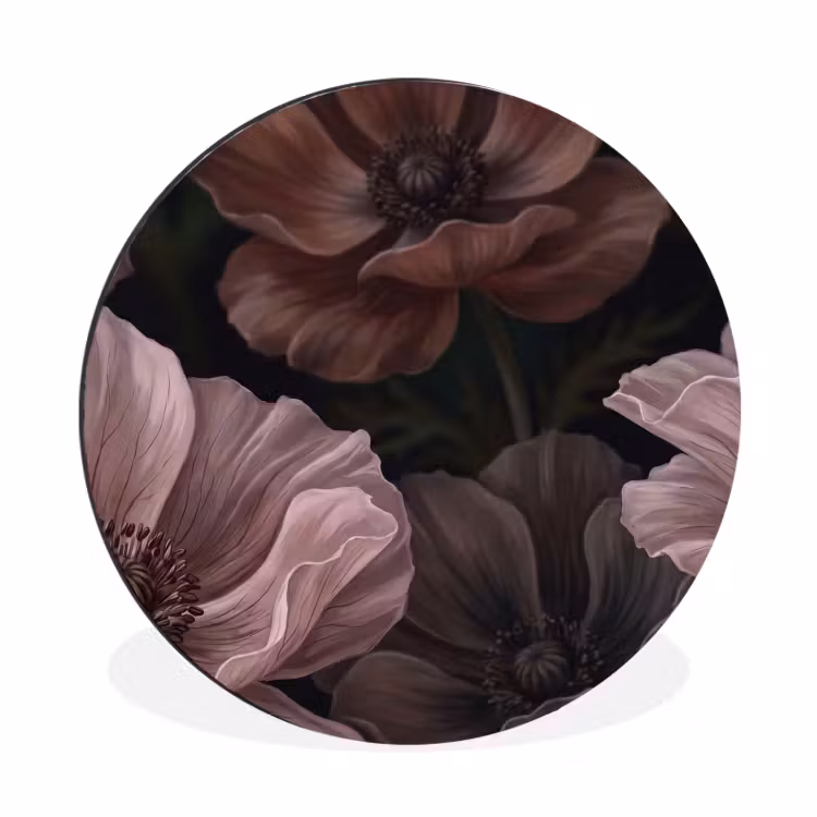 Wandcirkel - Aluminium - Bloemen - Natuur - Roze - Donker - Modern — 1