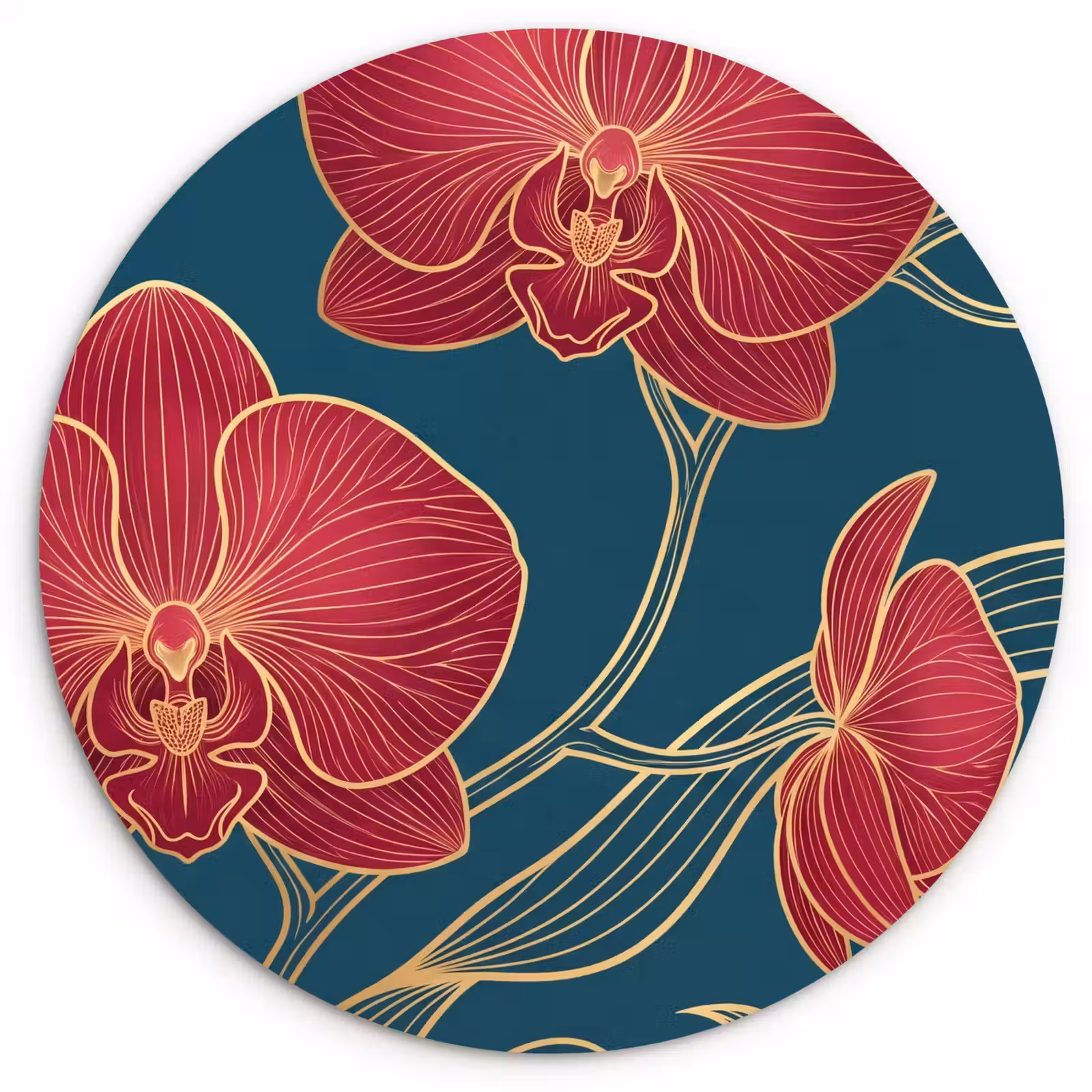 Wandcirkel - Glas - Bloemen - Rood - Goud — 1
