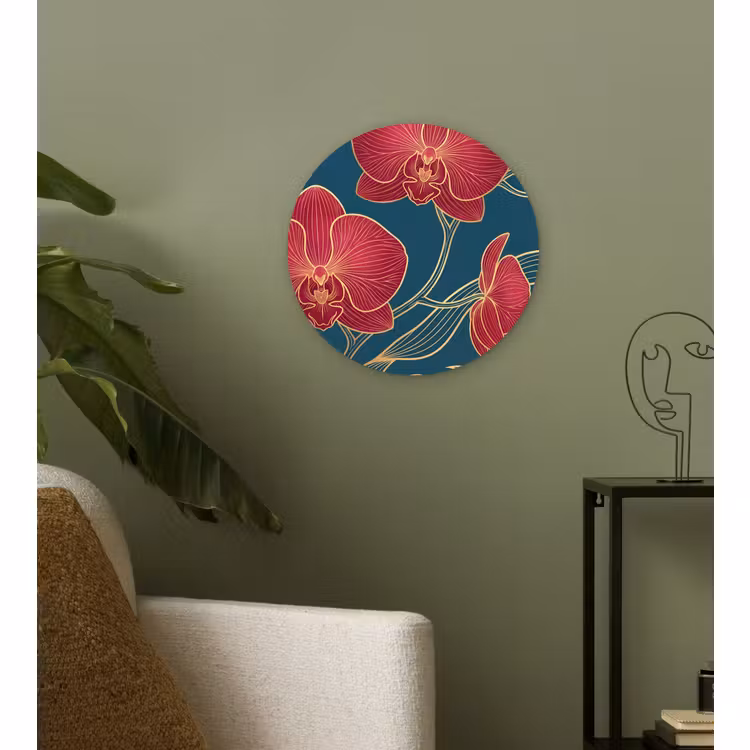 Wandcirkel - Glas - Bloemen - Rood - Goud — 3