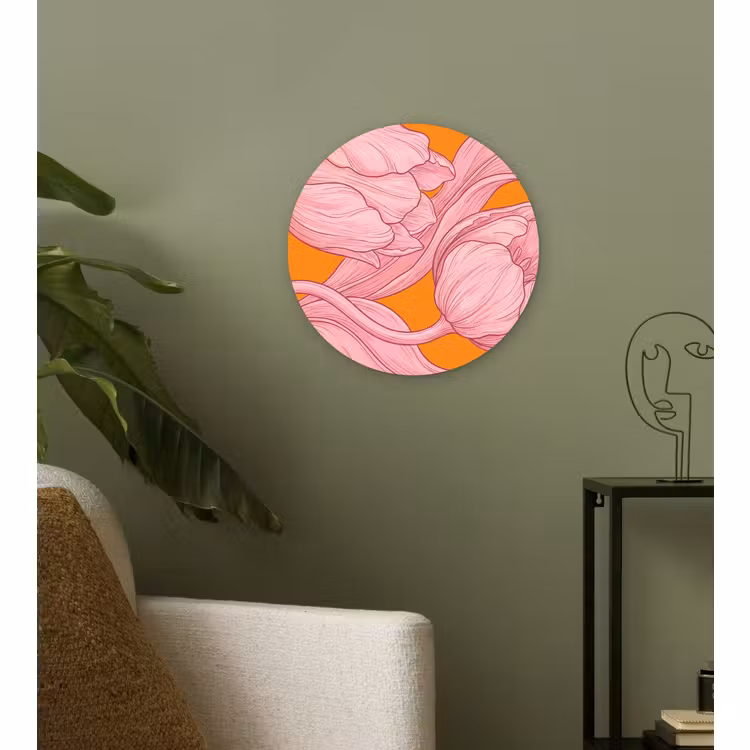 Wandcirkel - Glas - Roze bloemen - Modern — 3