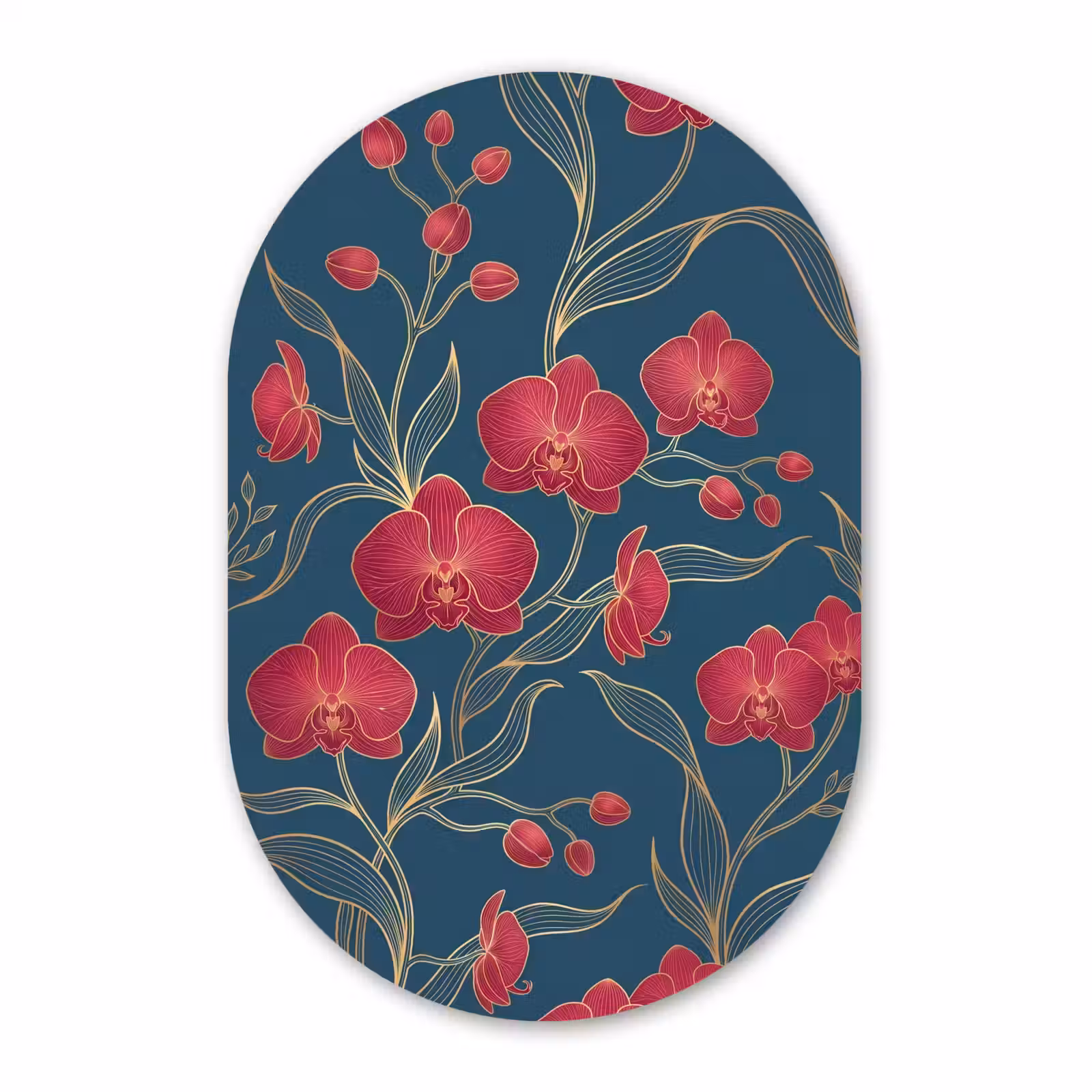 Muurovaal - Glas - Bloemen - Rood - Goud — 1