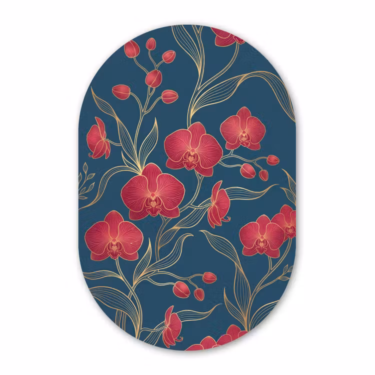 Muurovaal - Glas - Bloemen - Rood - Goud — 1