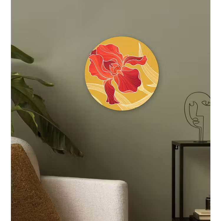 Wandcirkel - Glas - Bloemen - Illustratie - Rood — 3