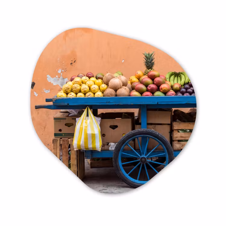 Organisch schilderij - Glas - Fruit - Kar - Straat — 1