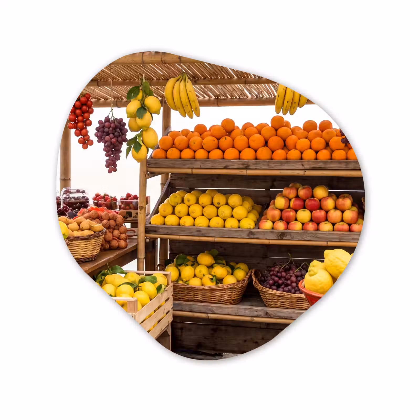 Organisch schilderij - Glas - Marktkraam - Fruit - Vers — 1