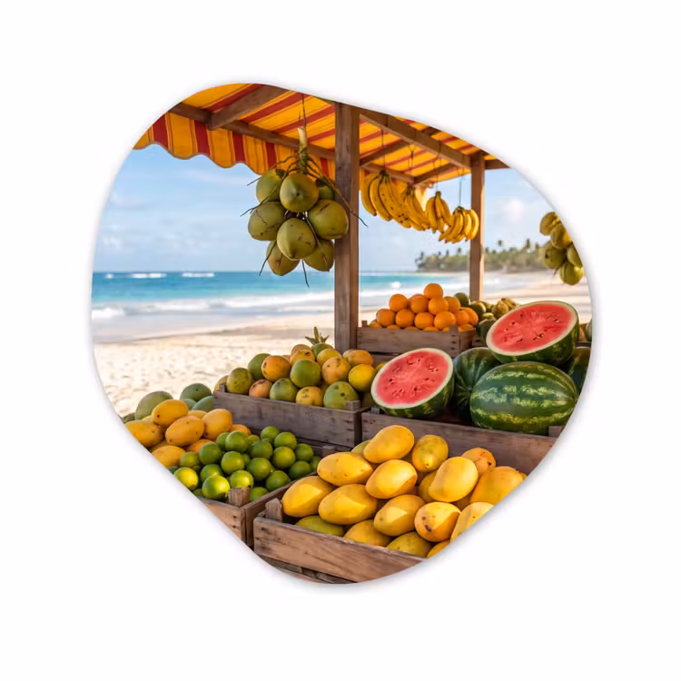Organisch schilderij - Glas - Fruit - Strand - Tropisch — 1