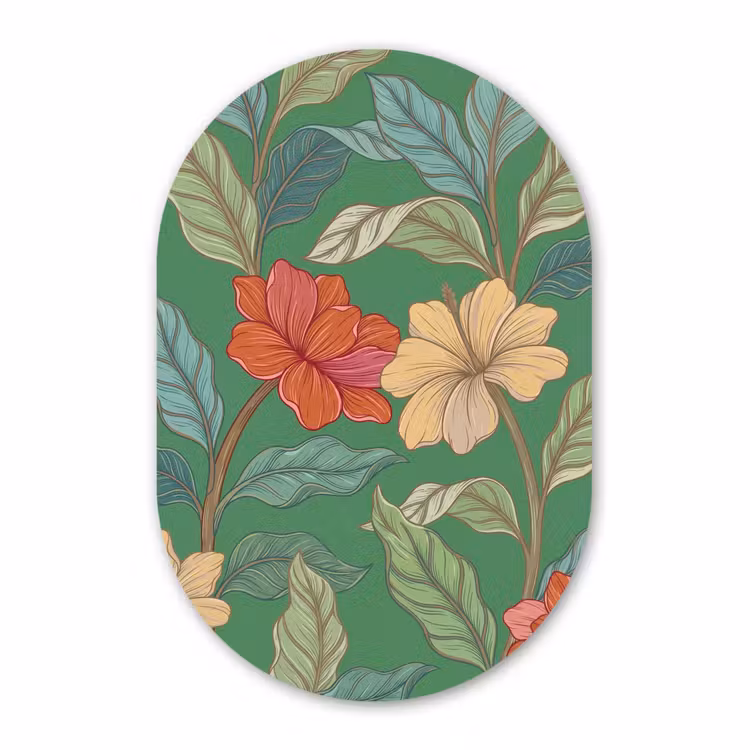 Muurovaal - Glas - Bloemen - Groen - Illustratie — 1