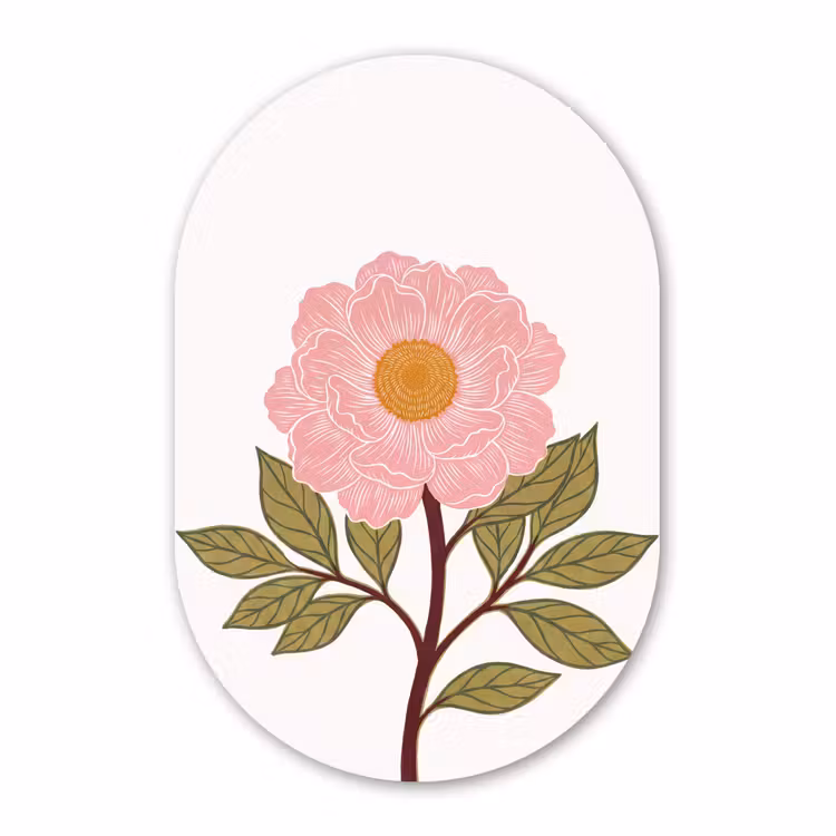 Muurovaal - Glas - Bloemen - Roze - Illustratie — 1