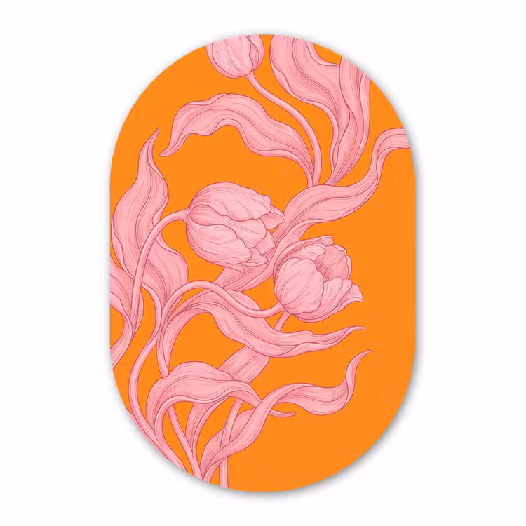 Muurovaal - Glas - Roze bloemen - Modern — 1